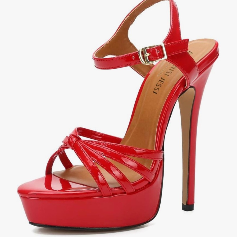 Elegant Red High Heel Sandals size 9
